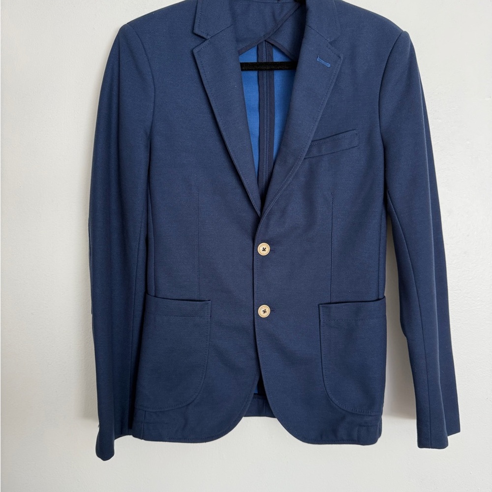 Zara Men's Navy Blue Two-Button Sport Coat